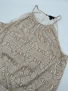 Ann Taylor Women's Sleeveless Halter Snakeskin Print Keyhole Blouse, Size 8, Tan